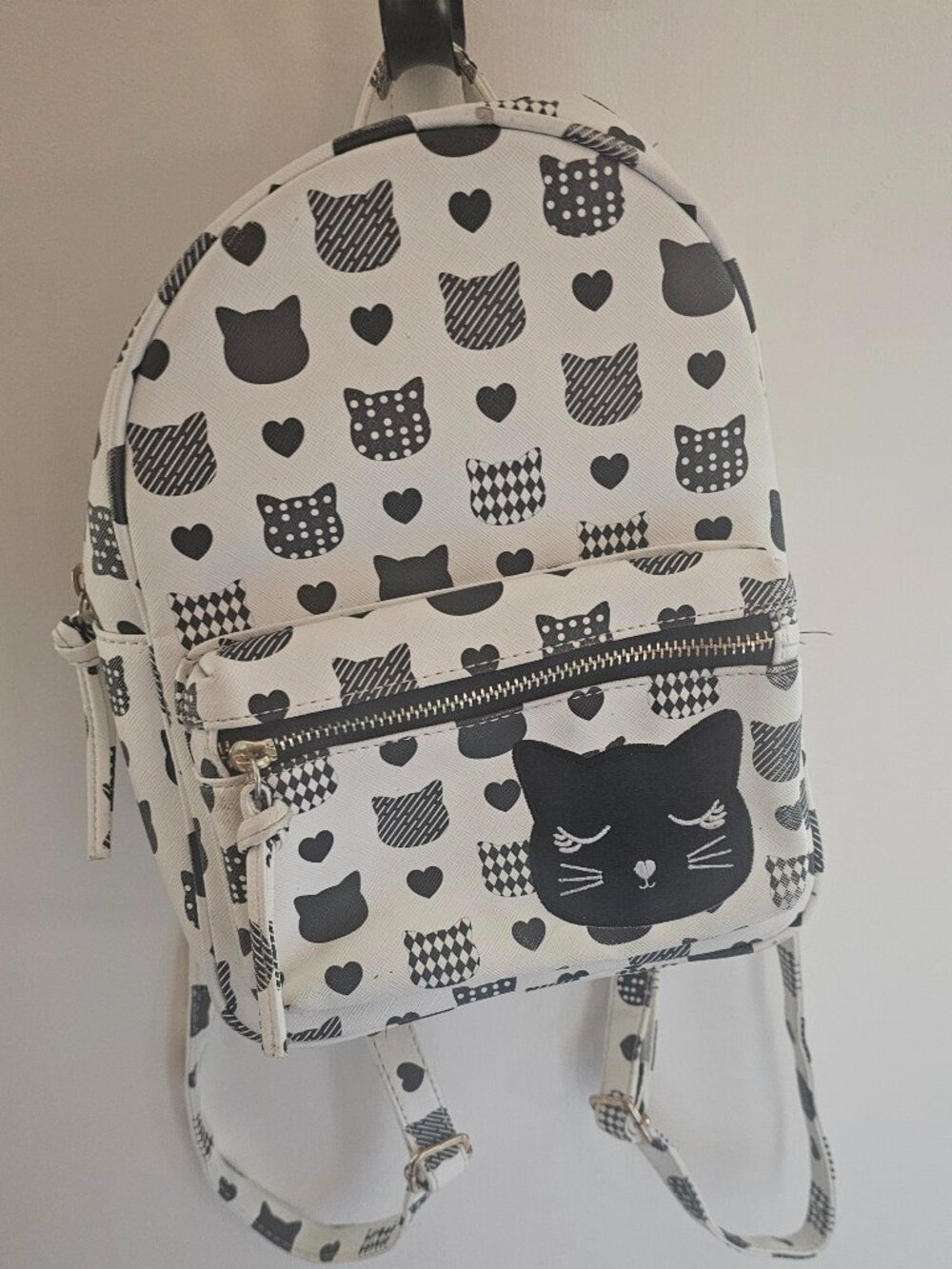 Under One Sky Backpack Purse Black Cat Heart Pattern Mini